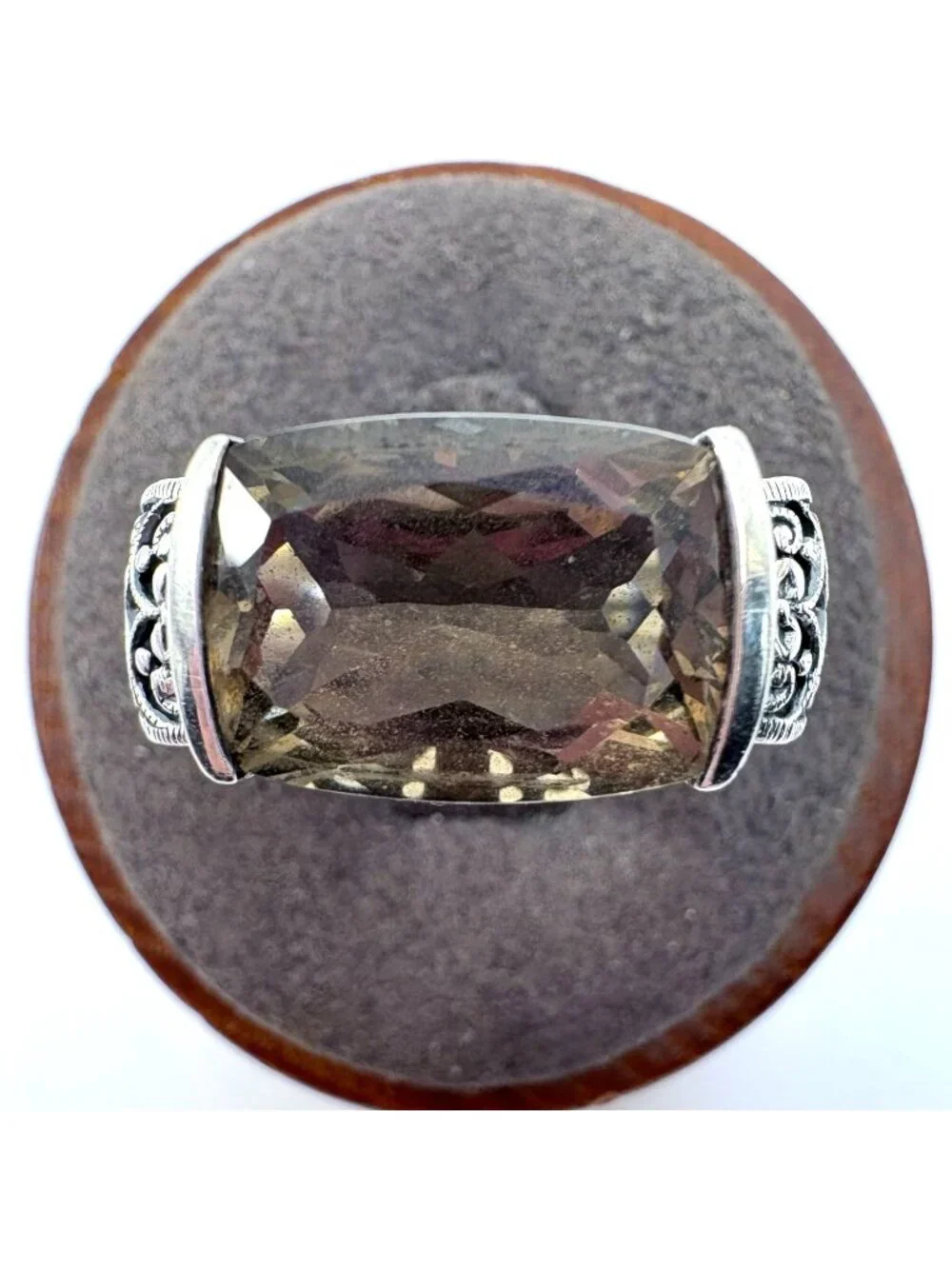 Smoky Quartz Cushion Cut Sterling Silver 925 Statement Ring Size 7